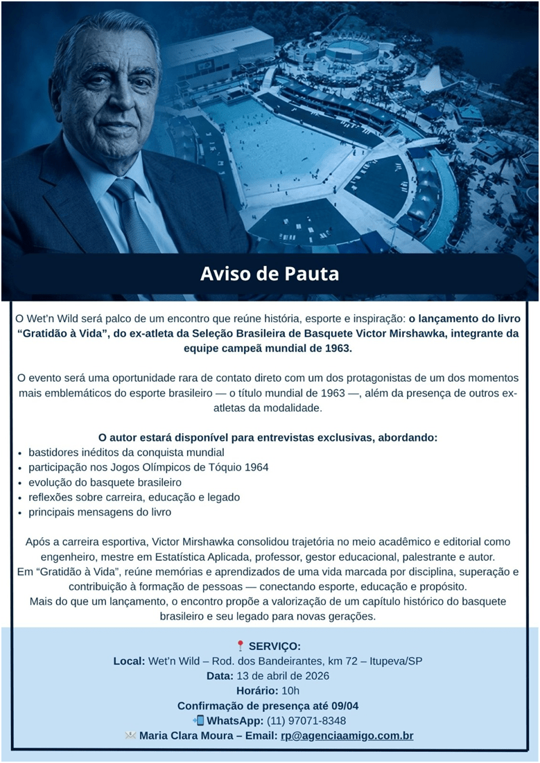 Wet’n Wild recebe lançamento do livro “Gratidão à Vida”, obra que celebra legado de Victor&nbsp;Mirshawka