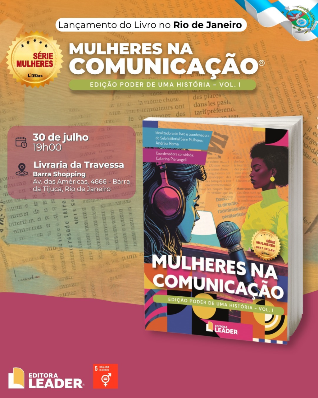 Lançamento do livro “MULHERES NA COMUNICAÇÃO” dia 30 de julho, às 19h, na Livraria Travessa do Barrashopping, RJ