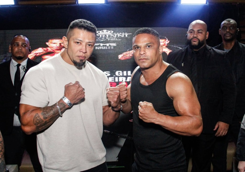 Clima esquenta em encarada entre o ator Agles Steib e Gilsão, ex affair de Gracyanne Barbosa, antes do Fight Music ShowO evento contou com a presença do ator e empresário Mário Gomes